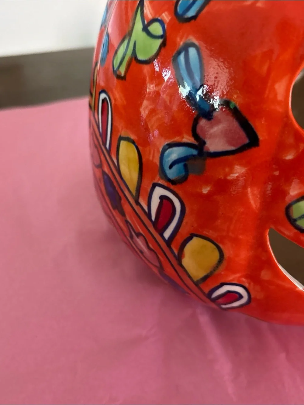 Martha Stewart Pumpkin Candle Holder Folk Talavera Style Jack O Lantern 9”t X 8”